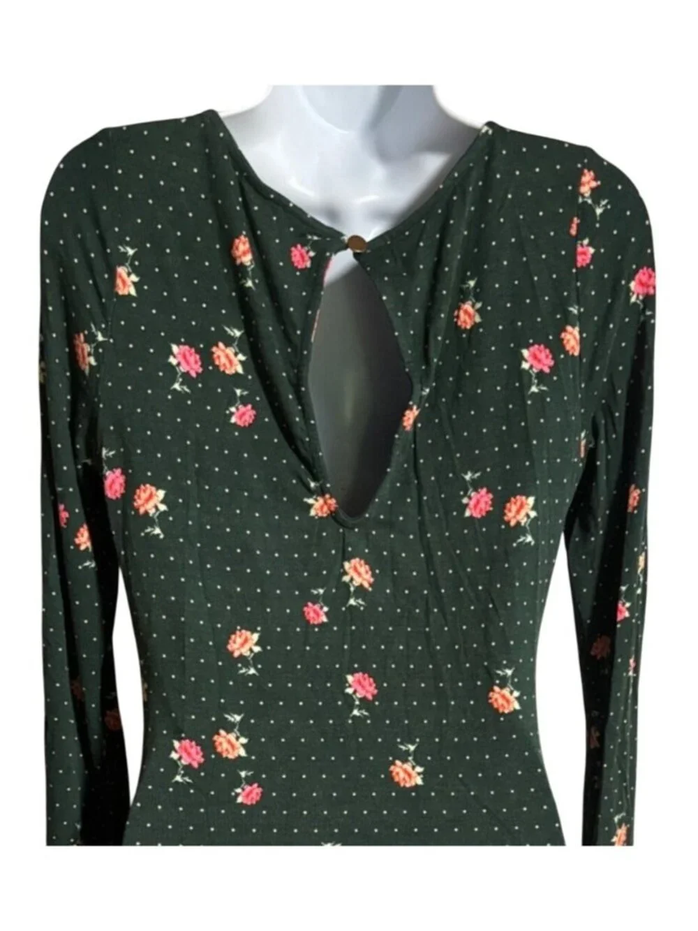 Free People Celia Mini Dress Size S Emerald Jewel Floral Polka Dot Print Ruched